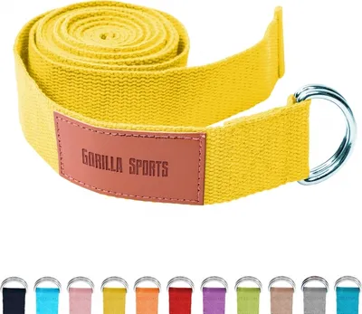 Produktbild von GORILLA SPORTS® Yogagurt - 100 % Baumwolle, mit Verschluss aus Metall, einstellbarer D-Ring Schnalle, Gelb - Yoga Band, Stretch Band, Yoga-Gürtel, Pilates Yoga Strap, Hilfsmittel für Dehnung