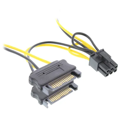 Produktbild von InLine Stromadapter int., 2x SATA zu 6pol. für PCIe (PCI-Express) Grafikkarten, 0,15 m, PCI-E (6-pin), 2 x SATA 15-Pin, Männlich, Weiblich, Gerade