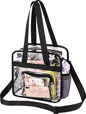 Produktbild von Transparente Handtasche Wasserdichte Umhängetasche Bib Bag Tragetasche mit Reißverschlusstaschen Durchsichtige Tragetasche Transparent Kulturtasche PVC Kosmetiktasche mit Schultergurt