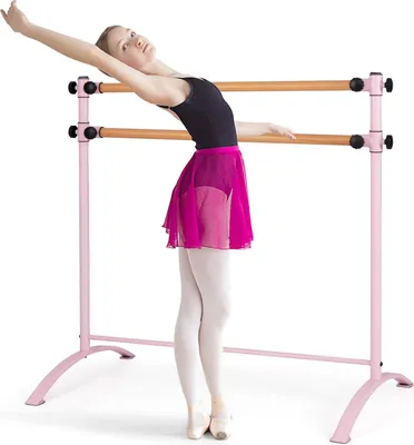 Produktbild von GOPLUS 122 cm Tragbare Ballettstange, Freistehende Tanzstange mit 4 verstellbaren Höhenpositionen, Doppelballettanlage für Zuhause & Fitnessstudio