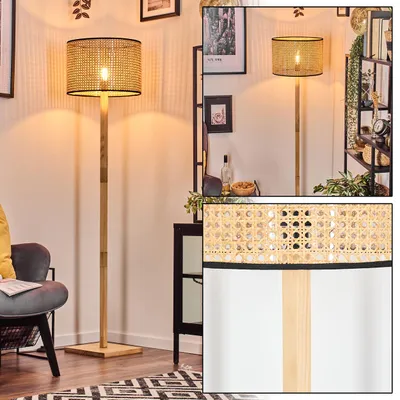 Produktbild von Casalina Stehlampe mit Holzfuß und Schirm aus Rattan/Wienergeflecht