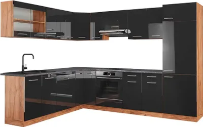 Produktbild von Eckküche Vicco R-Line Anthrazit Hochglanz/Goldkraft Eiche 287 x 60 cm , AP Anthrazit, Model 43024