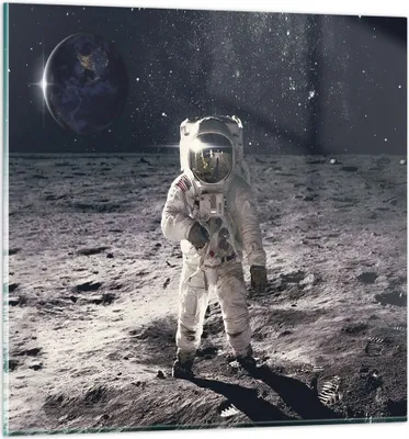 Produktbild von Bilder auf glas - Einteilig - Mond Erde Astronaut - 60x60cm - Glasbilder - Wandbilder - Bilder - zum Aufhängen bereit - Wanddekoration aus Glas - Glas Bilder - Wandbild auf Glas - GAC60x60-4882