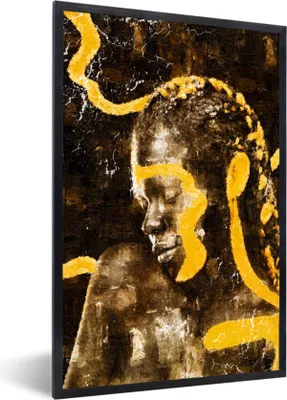 Produktbild von MuchoWow® Gerahmtes Poster Frau - Schwarz - Gold 60x90 cm - Poster mit Schwarzem Bilderrahmen Wandposter Rahmen Foto Bilder - Kunst