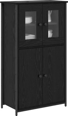 Image de vidaXL Buffet haut noir aspect chêne 62 x 32 x 106,5 cm Aggloméré