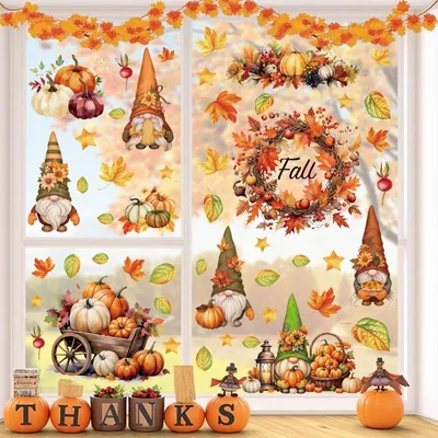 Productafbeelding van Herfststickers: esdoornbladeren, pompoenen, Thanksgiving-decoratie, DIY, vinyl
