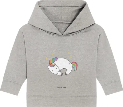 Produktbild von Mr. & Mrs. Panda Organic Baby Hoodie Einhorn Nacht 24. - 36. Monat - Heather Grey - Geschenk, Kapuzensweatshirt, Unicorn, Träume, Kapuzenshirt, Menschen, Einhörner