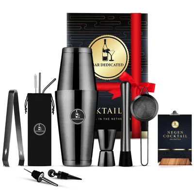 Produktbild von Bar Dedicated - 13-teiliges schwarzes Cocktail-Set - Cocktail-Shaker-Set mit Jigger - Boston Shaker inkl. Rezeptbuch und Geschenkverpackung