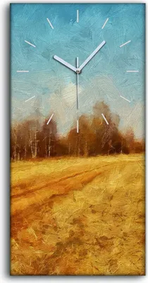 Produktbild von Leinwand Uhr Küche Wohnzimmer Bild 30x60 Gemälde Landschaft Feld Wald Himmel - weiße Hände