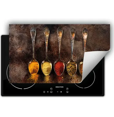Immagine prodotto di DarHaus Piastra di copertura per fornelli 90x52 cm Tappetino antiscivolo Roll-up, cucchiaio - Spezie