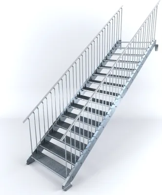 Produktbild von Stahltreppe 15 Stufen bis Höhe 300 cm, Laufbreite : 120 cm beidseitiges Geländer ST 3 (31 / 9 mm schmal)