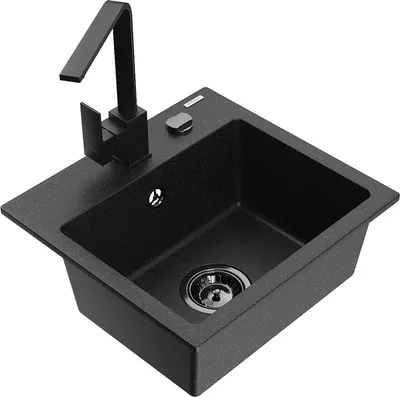 Produktbild von Mexen Milo 1-Becken-Granit-Spüle mit Mischbatterie Rita, Schwarz/Silbermetallic - 6505-73-670300-70-B