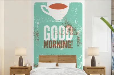 Produktbild von MuchoWow® Fototapete für Wohnzimmer oder Schlafzimmer Wandtapete Vinyl Motivtapete Kaffee - Vintage - Zitate - Sprüche - Guten Morgen! - 225x350 cm - Schlafzimmer tapete