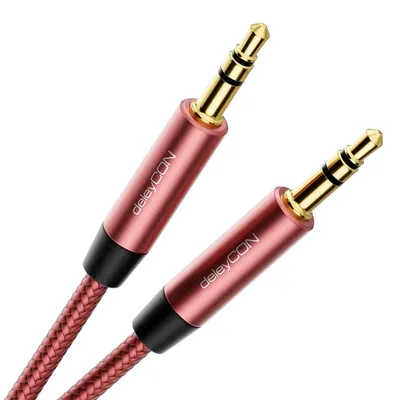 Produktbild von deleyCON 2m Nylon AUX Kabel 3,5mm Klinke Stereo Audio - Rot/Rosa