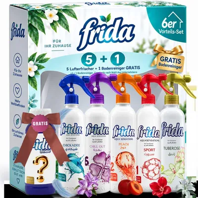 Produktbild von Frida Lufterfrischer Set 5 x 460 ml + Allzweckreiniger 480 ml – Sport Peach