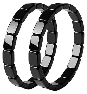 Produktbild von Schwarzer Turmalin & Hämatit Armband, 15mm Pfeil + 10mm Würfel, elastisch – Schutz & Erdung, Uni Geschenk