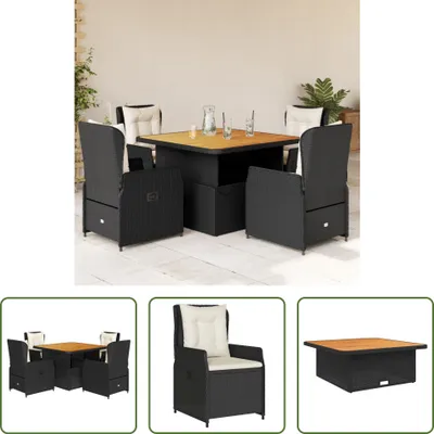 Produktbild von The Living Store 5-tlg. Garten-Essgruppe mit Kissen Schwarz Poly Rattan