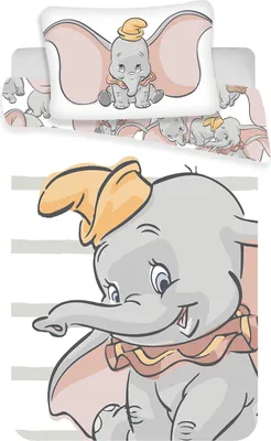 Immagine prodotto di Set di biancheria da letto Disney Dumbo 2 pezzi 100% cotone Dimensioni: 100x135 e 40x60 cm