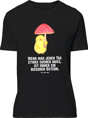 Produktbild von Mr. & Mrs. Panda Größe L T-Shirt Küken Fliegenpilz - Schwarz - Geschenk, Glückspilz, Tshirt, Ostern, Ostergrüße, Frohe, Shirt, mit Spruch