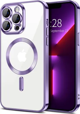 Image de Coque magnétique transparente pour iPhone 13 Pro, compatible MagSafe, coque de protection galvanisée avec protection de l'appareil photo Violet