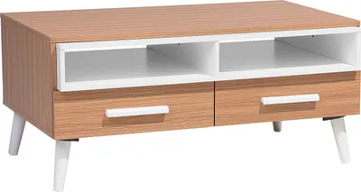 Obrázok produktu pre BELIANI Konferenčný stolík svetlé drevo a biela 100 x 60 cm so zásuvkami a policami škandinávsky štýl