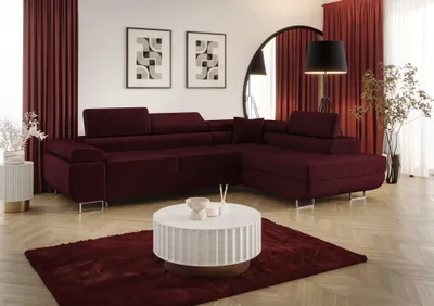 Produktbild von Ecksofa Schlafsofa Sofa MONARO Stoff Monolith Bordeauxrot Ottomane Rechts