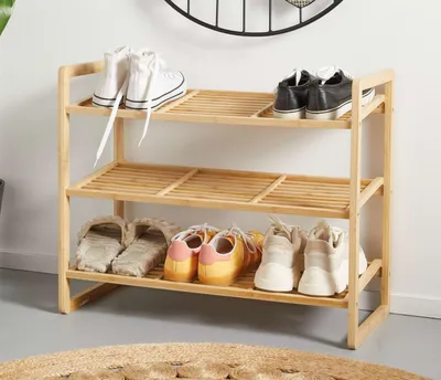 Produktbild von Schuhregal "Natural" aus Bambus, natur, 3 Ebenen für bis zu 9 Paar Schuhe, Schuhablage, Schuhaufbewahrung