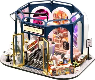 Image de Habarri | Maison Miniature - DIY Maison de Poupées - Maison en Bois avec Meubles et éclairage LED - Cadeau pour Enfants - Livre Autour D'Un Café