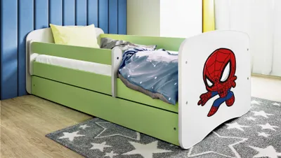 Immagine prodotto di Letto per bambini/giovani SUPERHELD, disponibile nelle dimensioni 70x140, 80x160 e 80x180 cm - Set completo con cassetto e protezioni laterali
