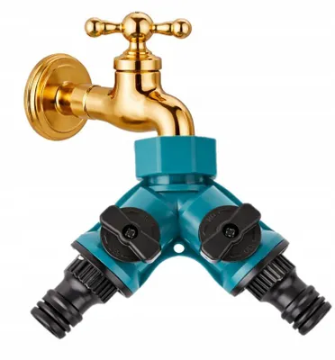 Produktbild von Garten Schlauchverteiler 2-Wege mit Ventilen – Wasserhahn Adapter 1/2" & 3/4" Y-Verteiler für Gartenschlauch