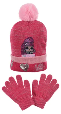 Produktbild von L.O.L. Surprise! Kinder Mädchen Winter-Set Mütze + Handschuhe Bommel, Größe:54