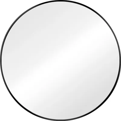 Produktbild von Navaris Wandspiegel rund mit Rahmen - Deko Spiegel Ø 60cm zum Aufhängen - Badezimmerspiegel Flur WC - abgerundete Ecken oben - Schwarz