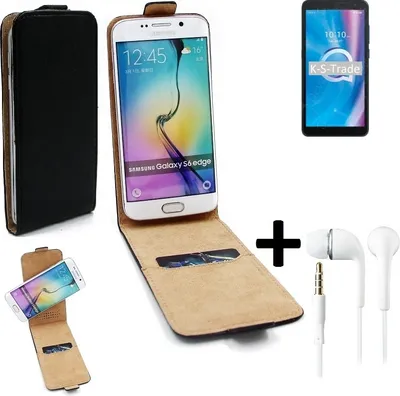 Produktbild von K-S-Trade Handyhülle + Kopfhörer kompatibel mit Alcatel 1B (2020) 360° Flipstyle Schutzhülle Smartphone Tasche Case Flip cover schwarz 1x