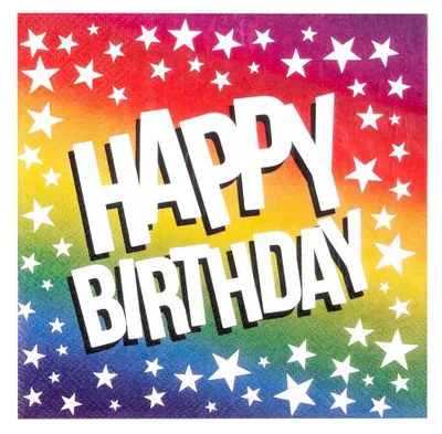 Immagine prodotto di 20 tovaglioli arcobaleno Happy Birthday