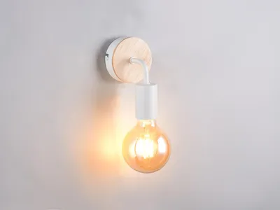 Produktbild von Kleine LED Wandleuchte innen Metall in Weiß und Holz, Höhe 15,5cm