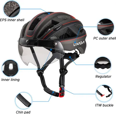 Image de Casque de vélo de montagne Casque de vélo avec lunettes magnétiques détachables et lumière arrière