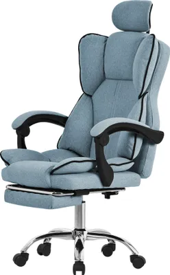 Produktbild von ML-Design Bürostuhl ergonomisch Blau, Gaming Stuhl mit hoher Rückenlehne, Drehstuhl mit Fußstütze, Kissen und Kopfstütze