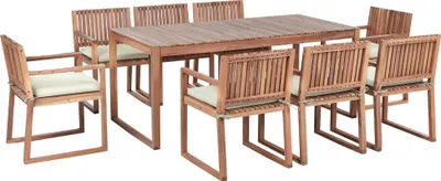 Produktbild von BELIANI Gartenmöbel Set 8-Sitzer Hellbraun es Akazienholz Tisch mit 8 Stühlen und Sitzkissen Hellgrün Rustikal Modern Terrasse Garten