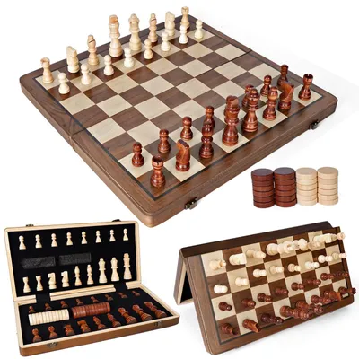 Produktbild von Magnetisches Schachspiel 39cm - Faltbares Schachset mit Extra Damen