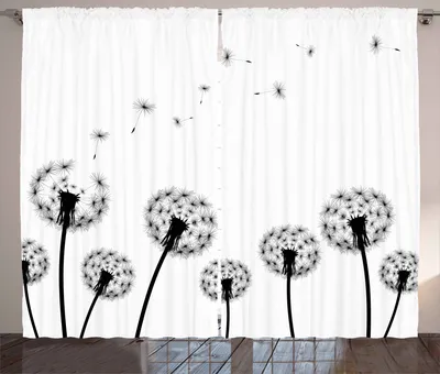 Produktbild von ABAKUHAUS Löwenzahn Rustikaler Gardine, Faded Blowball Pflanze, Schlafzimmer Kräuselband Vorhang mit Schlaufen und Haken, 280 x 260 cm, Weiß und Schwarz