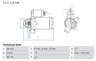 Produktbild von BOSCH 0 986 026 320 Starter Anlasser 1,8kW für BMW 5 Touring (F11) 12V