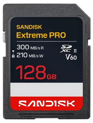 Obrázok produktu pre SanDisk Extreme PRO SDXC UHS-II V60, 128 GB, SDXC, UHS-II, 300 MB/s, 210 MB/s, V60