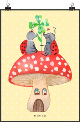 Produktbild von Mr. & Mrs. Panda Bild Marienkäfer Fliegenpilz DIN A0 - Gelb Pastell - Geschenk, Kunstdruck, Wohnung, Zuhause, Plakat, wanddeko, Haus, drucke, Lustige Sprüche, Wandbild