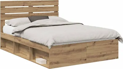 Zdjęcie produktu dla vidaXL Rama łóżka z zagłówkiem wykonana ręcznie z drewna dębowego 140 x 190 cm