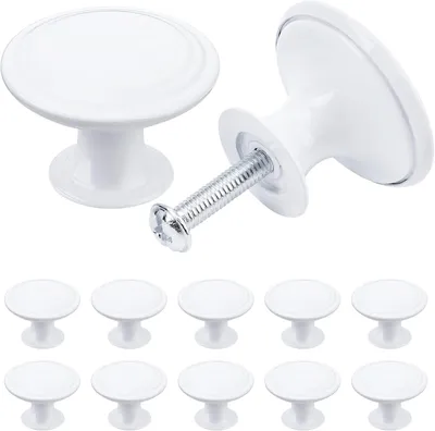 Produktbild von Set mit 12 eleganten Vintage-Schrankknöpfen – Küchenschrankgriffe im Antik-Stil – 30 mm runde Türknöpfe, weiß