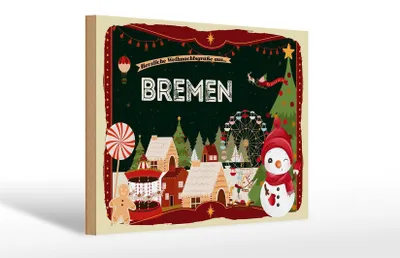 Produktbild von Holzschild Weihnachten Grüße aus BREMEN Geschenk 30x20cm