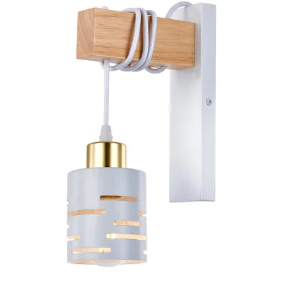 Produktbild von MasterLED Wandlampe E27 - Weiß mit Gold und Holz - Moderne Innenleuchte aus Stahl - Stilvoll und gemütlich