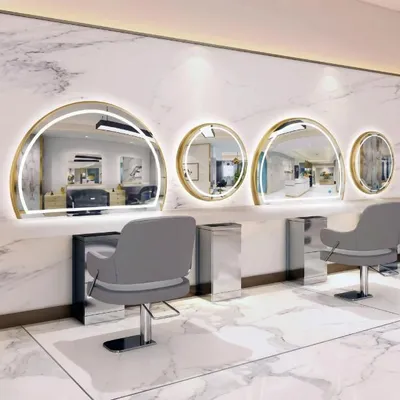 Produktbild von Friseur- & Barberkonsole mit Spiegel und Aluminiumrahmen 120x90 LED PRO Gold
