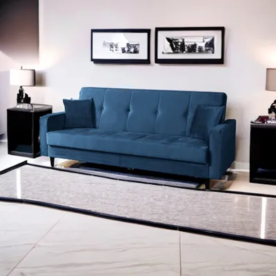 Produktbild von Sofa Luna Schlafsofa im skandinavisches Stil, Couch mit Schlaffunktion und Bettkasten, Polstersofa für Wohnzimmer 213 cm Farbe: Paris 155 – dunkelblau