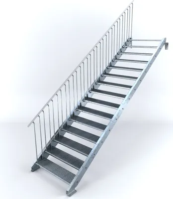 Produktbild von Stahltreppe 15 Stufen bis Höhe 300 cm, Laufbreite : 110 cm Geländer links ST 1 (31 / 31 mm)